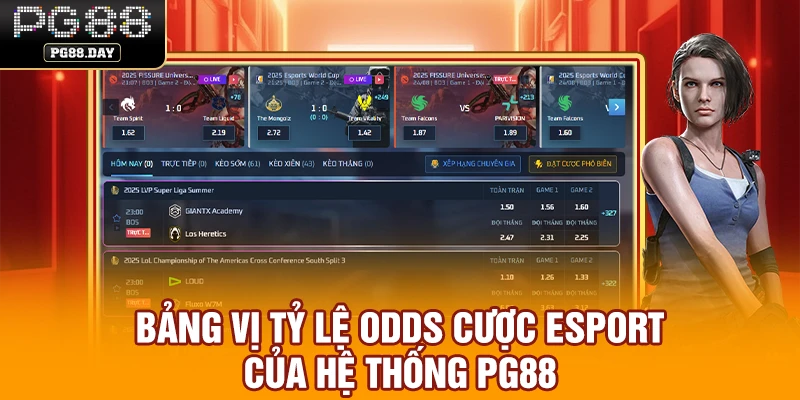Bảng vị tỷ lệ odds cược esport của hệ thống PG88